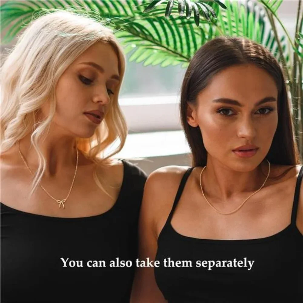 Gold Necklace for Women Bow Necklace 14K Dainty Layered Gold Necklace - Picture 4 of 8